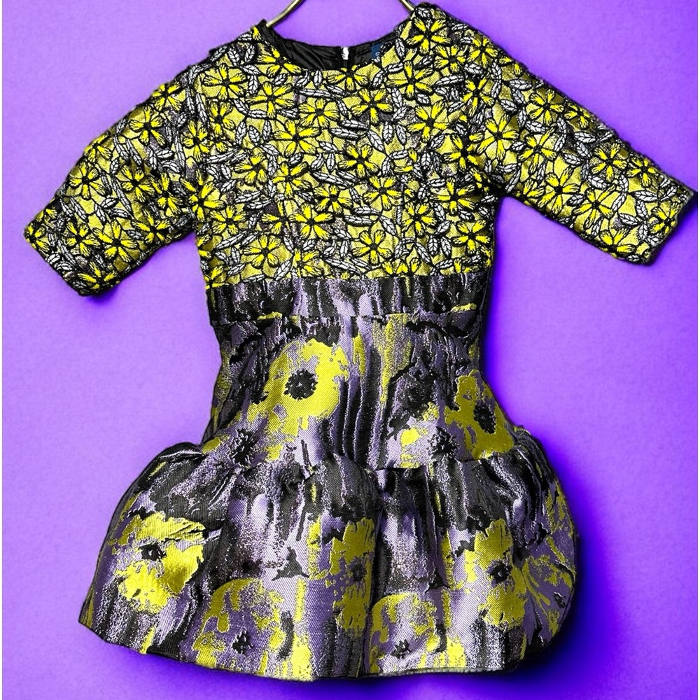 Too La Roo Couture Look Special Occasion Dress Black Purple Yellow Bubble Sz 4